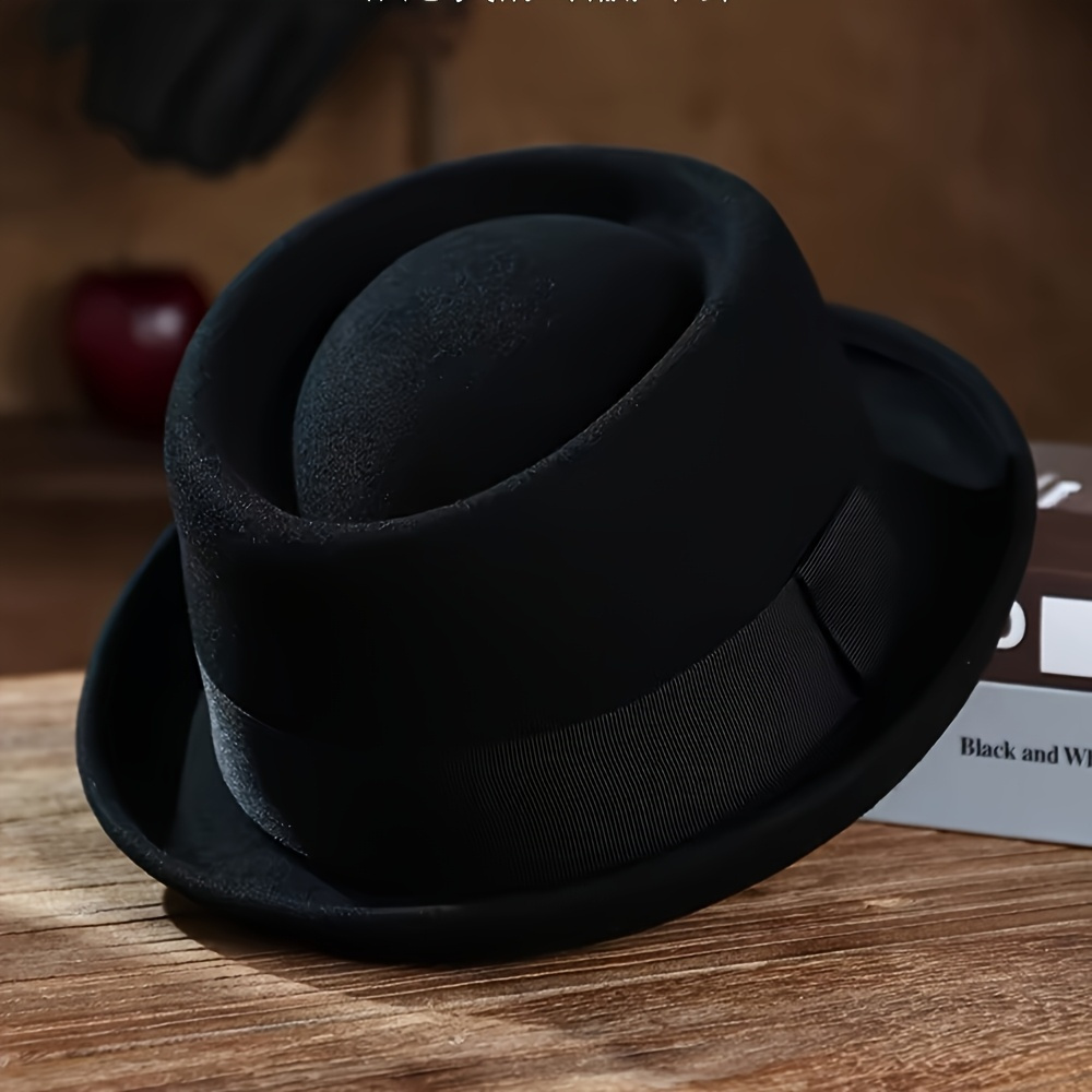 TEMU Men's Adjustable Round Crown Jazz Hats - Lightweight, Non-elastic, Suitable For Thanksgiving, Jazz Events, And Casual Wear, Closure, Hand
