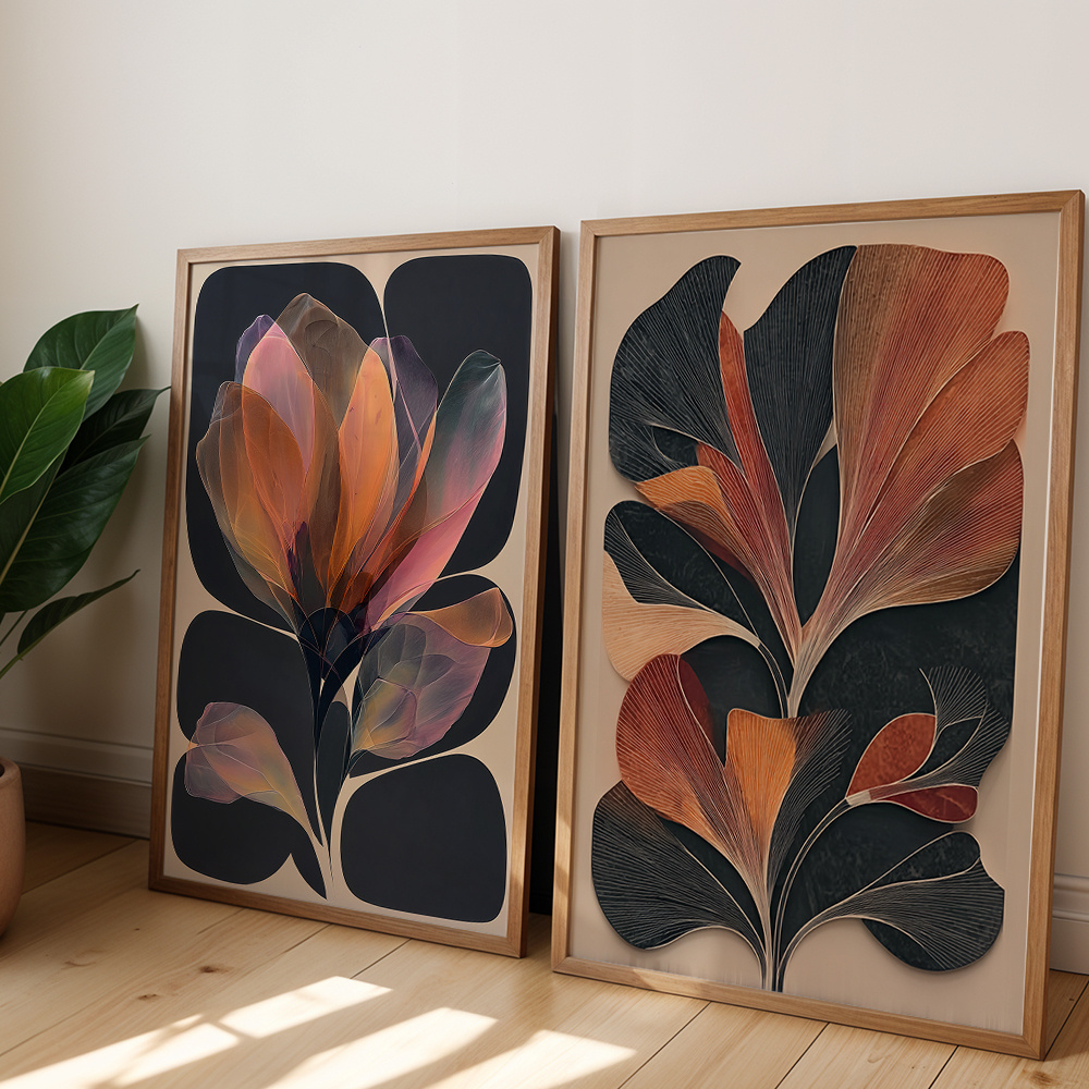 TEMU 2d Flat, 2d Flat, 2pcs Set Of 2 Abstract Floral Pattern Posters Botanical Leaves Canvas Prints Nature Inspired Wall Decor Canvas Art Print For