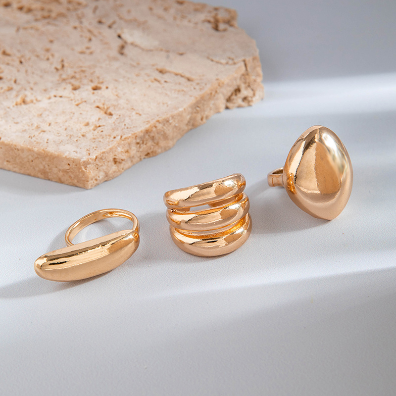 3pcs Unique Retro Geometric Layered Ring Set