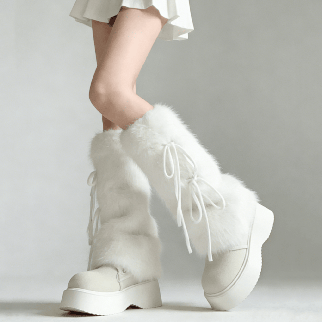 TEMU 1 Pair Autumn And Winter White/coffee/khaki Y2k Bow Tie Plush Warm Leg Warmers (may Shed A Little Fluff)