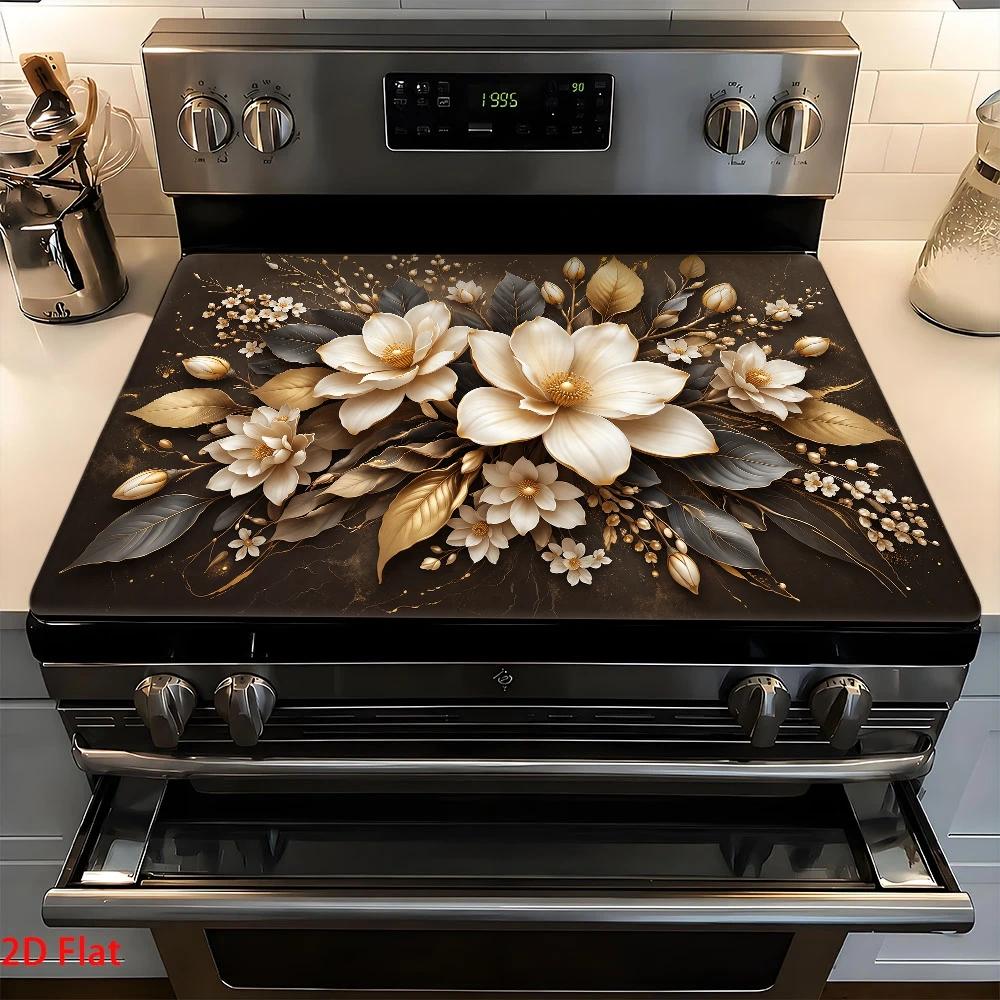 TEMU Tapis de cuisinière de cuisine floral doré et blanc de style luxe léger, épaissi, antidérapant, résistant aux rayures, tapis de cuisinière à