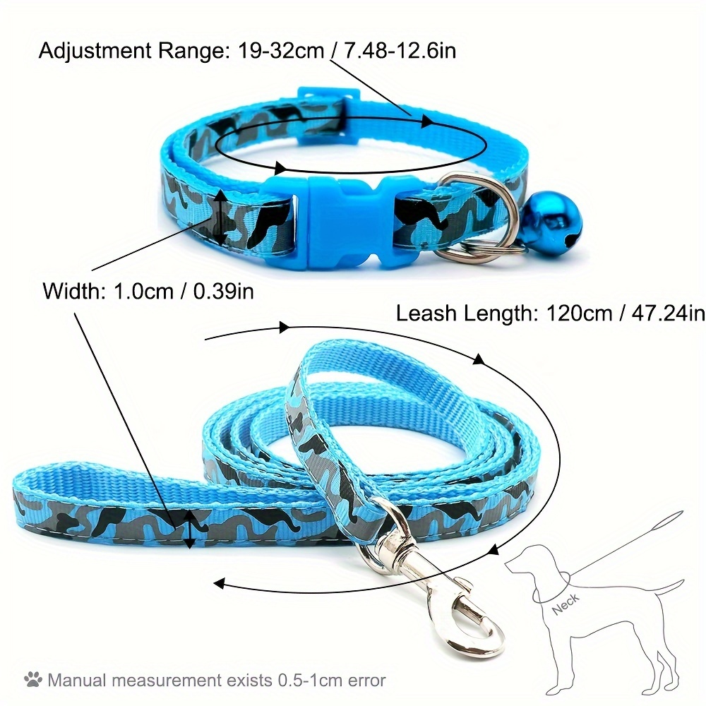 8pcs Geometric Pattern Dog Collar and Leash Set with Bell, Adjustable