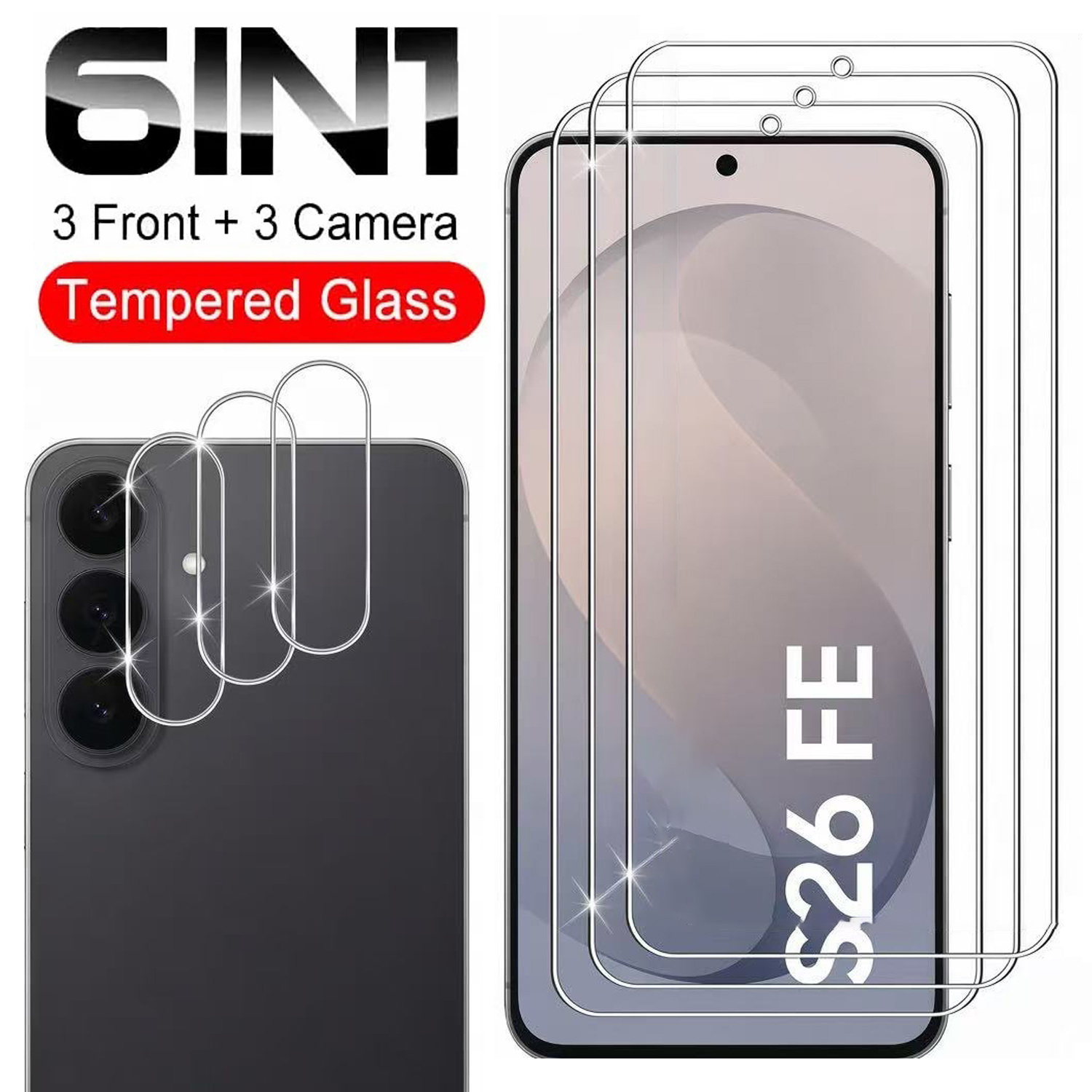 TEMU 6-in-1 3+3 Screen And Lens Tempered Glass Compatible With For For Galaxy For S26 Fe, Camera Lens Screen Protector For S26 Fe S741b Hd Camera