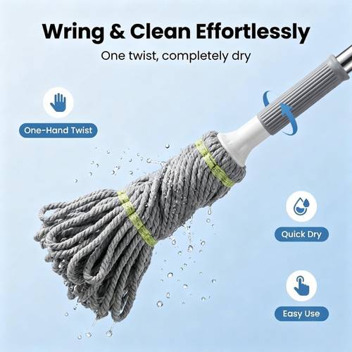 rotating mop hands free wringing and wash free and super absorbent for home and commercial floor and wet dual use compatible with foldable bucket space saving