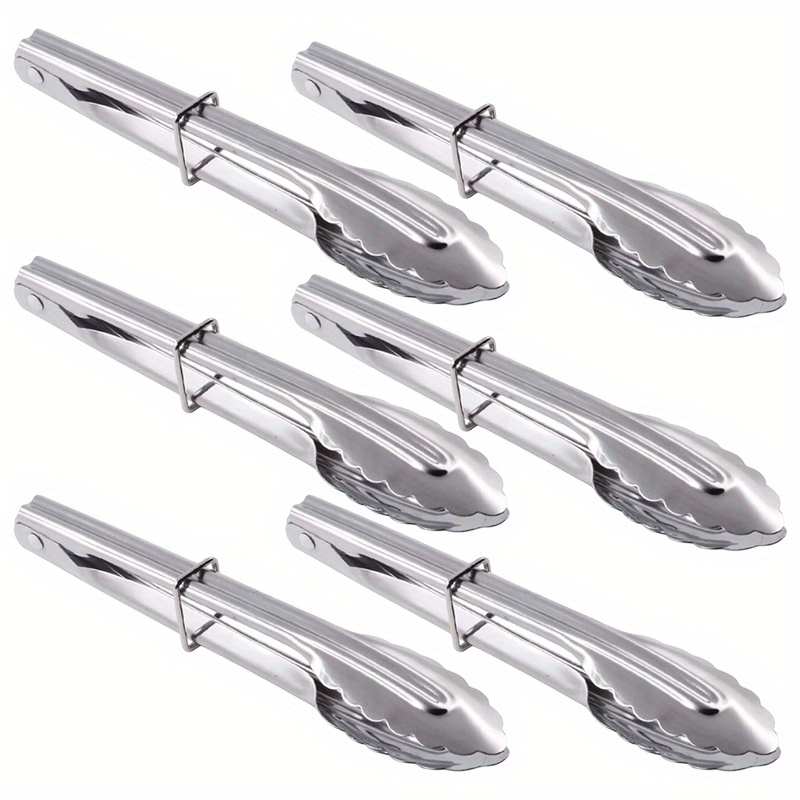 TEMU 6pcs Stainless Steel Food Tongs, Kitchen Tongs Set, Heavy Duty Food Tongs With Locking Design, Non-slip Service Tongs For Desserts, Cooking, Salad, Bbq