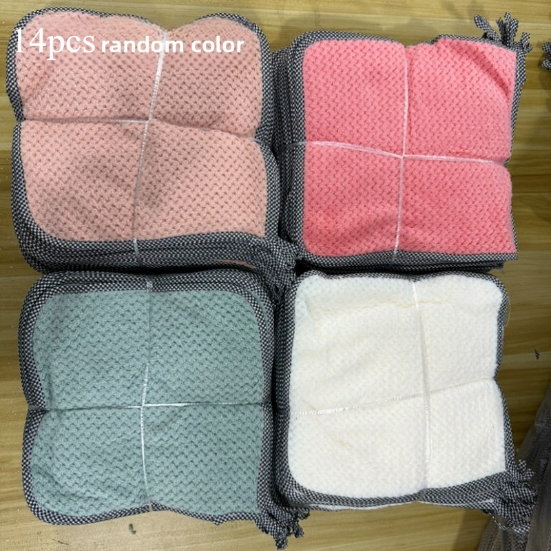 TEMU 14pcs Thickened Coral Fleece Pineapple Grid Rag, Kitchen Hanging Absorbent Scouring Cloth, Household Strong Oil Removal Dishwashing Towel Random