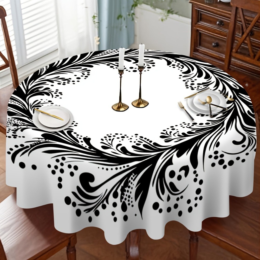 TEMU 1pc Round Tablecloth Featuring A Floral Swirl , Perfect For A Cozy Dining Atmosphere. Suitable For , Dinner, Or Dessert Occasions. Lightweight