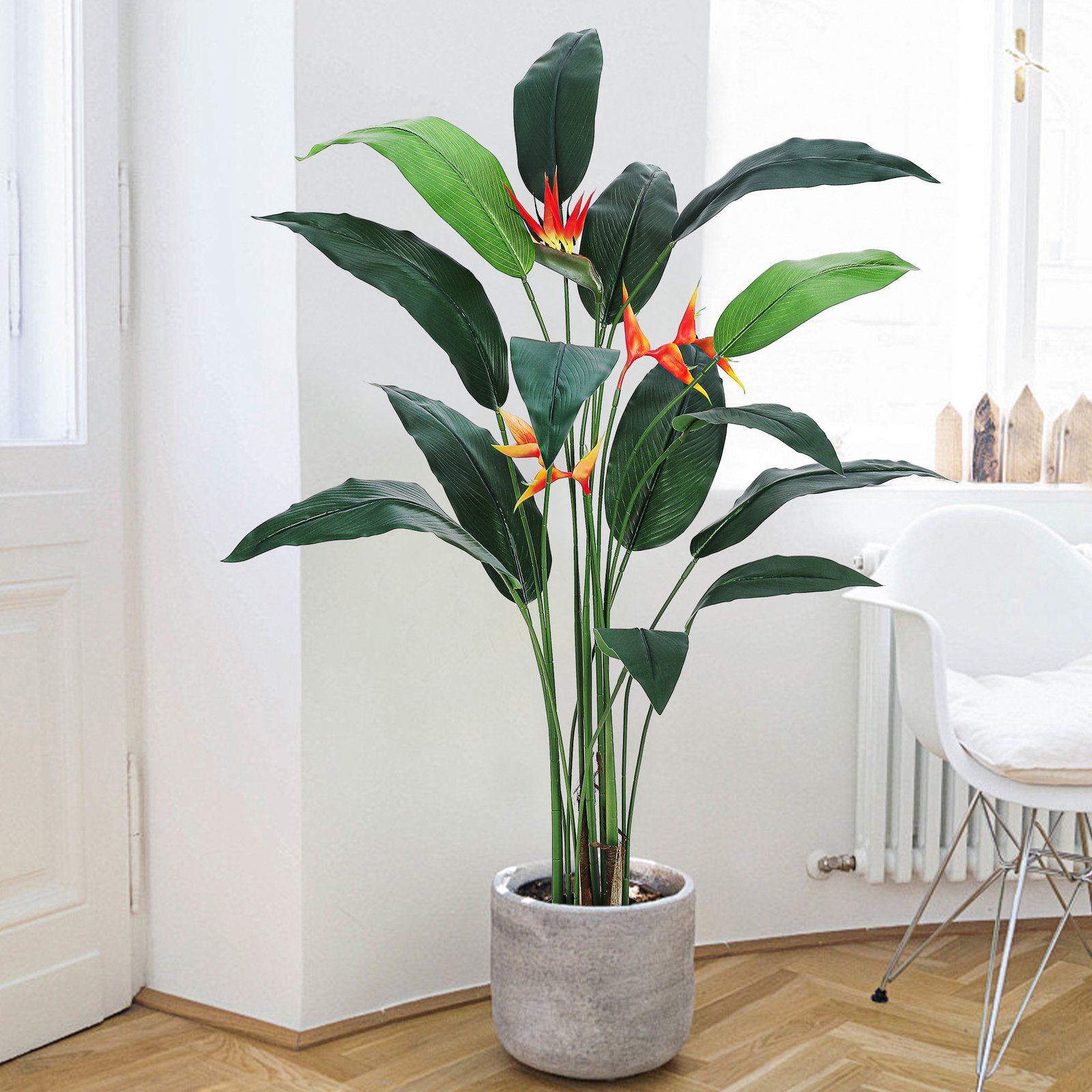 Artificial Bird Of Paradise Plant, Fake Tree, With Multiple Trunks Palm Trees In Plastic Pot, For Home Indoor Modern Decor Housewarming, 180cm