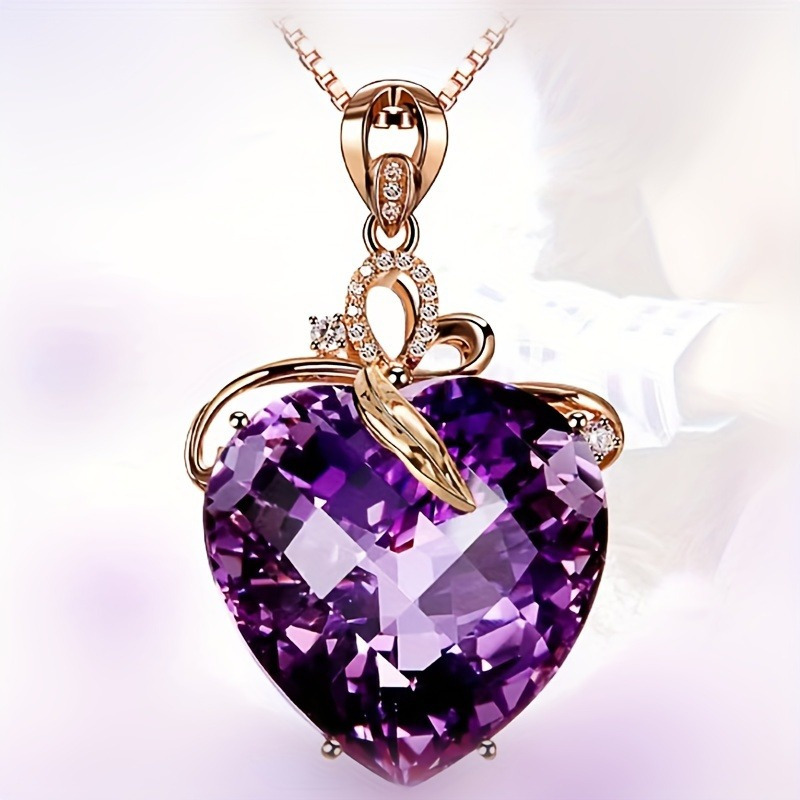 1pc Synthetic Amethyst Heart Shaped Pendant Necklace, Elegant Love Symbol, Chic Valentine's Day Gift, Perfect Gift To To