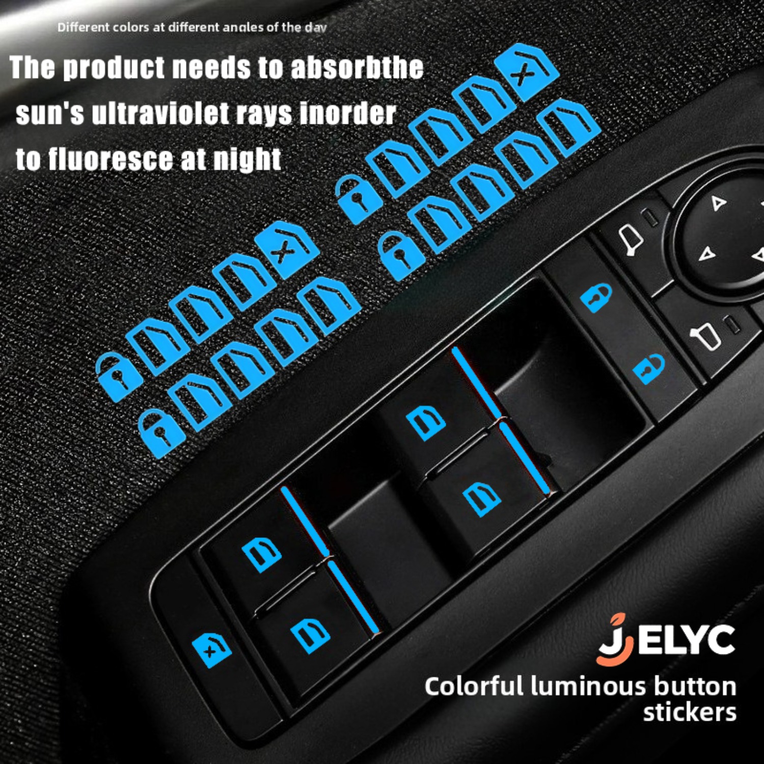 TEMU Jelyc 20pcs A Pack, Car Window Button Luminous Sticker Function Button Luminous Fluorescent Stickers Interior Car Additions Green, Blue, Orange