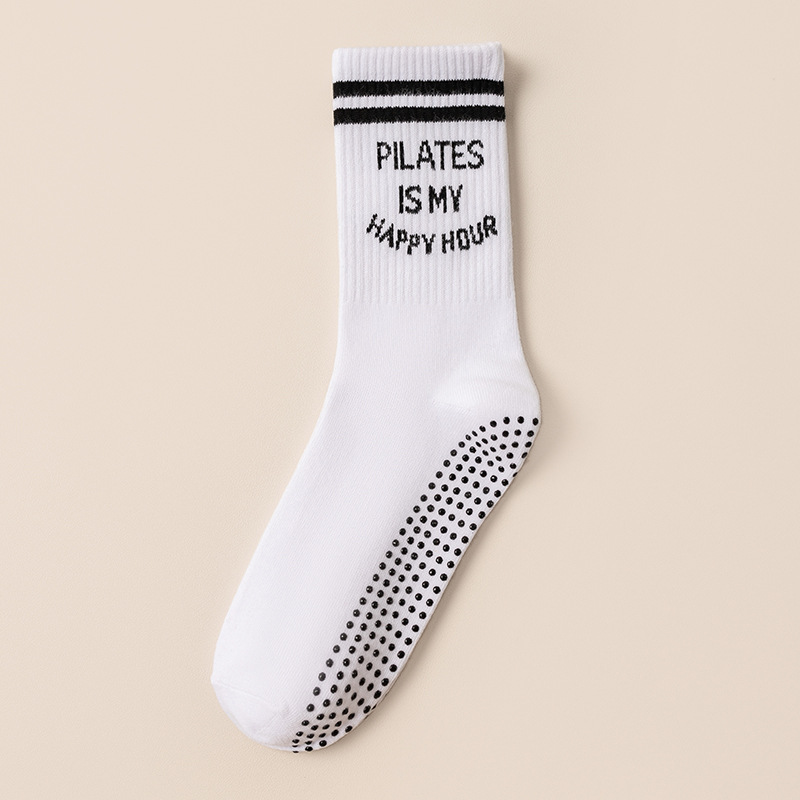 E-shop 1 Paar trendige englische Pilates-Socken, Klebe-Socken, geeignet für Yoga Crew Socken für Damen, Anti-Rutsch Yoga Grip Strümpfe, geeignet für