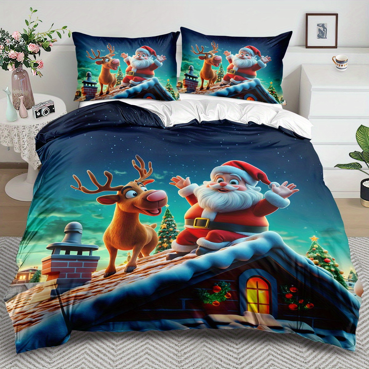 

1 Set Christmas Theme Bedding Set - 2/3pcs Duvet Set , Washable, And , Set For Bedroom Or (includes 1 Duvet + 1 Pillowcases, No )