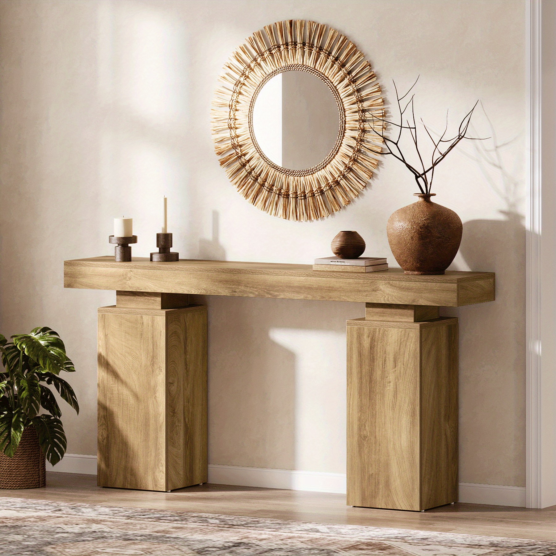 mesa de consola extra larga de granja de 160 cm - mesa de entrada resistente con construcción   de madera engastada, mesa   para sofá   para  , entrada, detrás del sofá -   montaje, superficie espaciosa, mueble minimalista para   para pasillo,   o decoración de   - ideal para espacios pequeños, pieza multifuncional adecuada para espacios pequeños, acabado en  , útil para detrás del sofá en  , pasillo y montaje pa 3