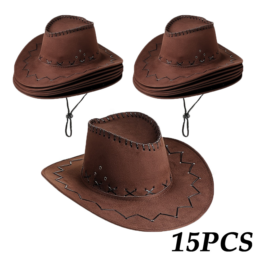 TEMU 15pcs Party Western Cowboy Hats, Outdoor Casual Travel Sun Hats, Men Women Riding Cowboy Hats