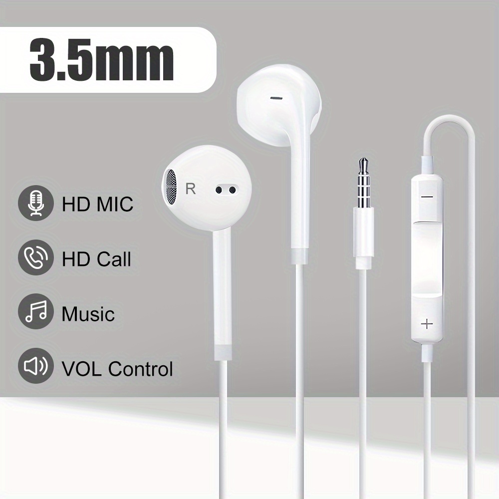 TEMU 3.5mm Jack With Microphone Hd Call Wired In-ear Earplugs In-ear Headphones Gaming Earplugs Mobile Phone Wired Headphones Powerful Bass Suitable