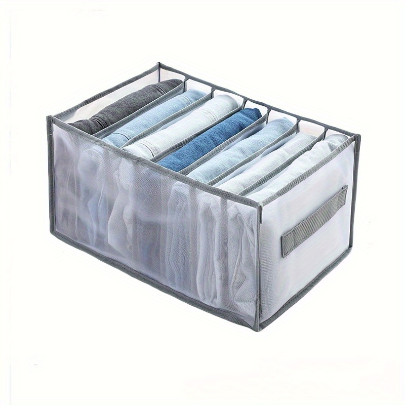 TEMU Organisateur de Garde-Robe Transparent à 7 Tiroirs avec Poignées - Boîte de Rangement en Nylon Lavable, Idéal pour Pantalons et T-Shirts |