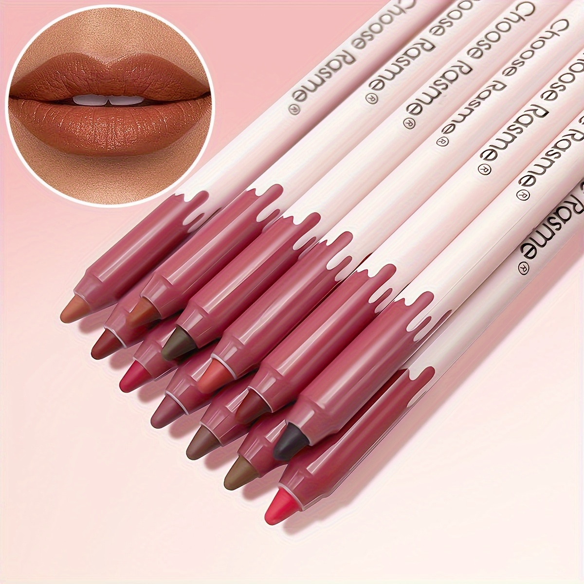 TEMU 12 Pink And Lip Liner Set- Natural Look, Suitable All Light Beige Types, Red Tone- Valentine's Day