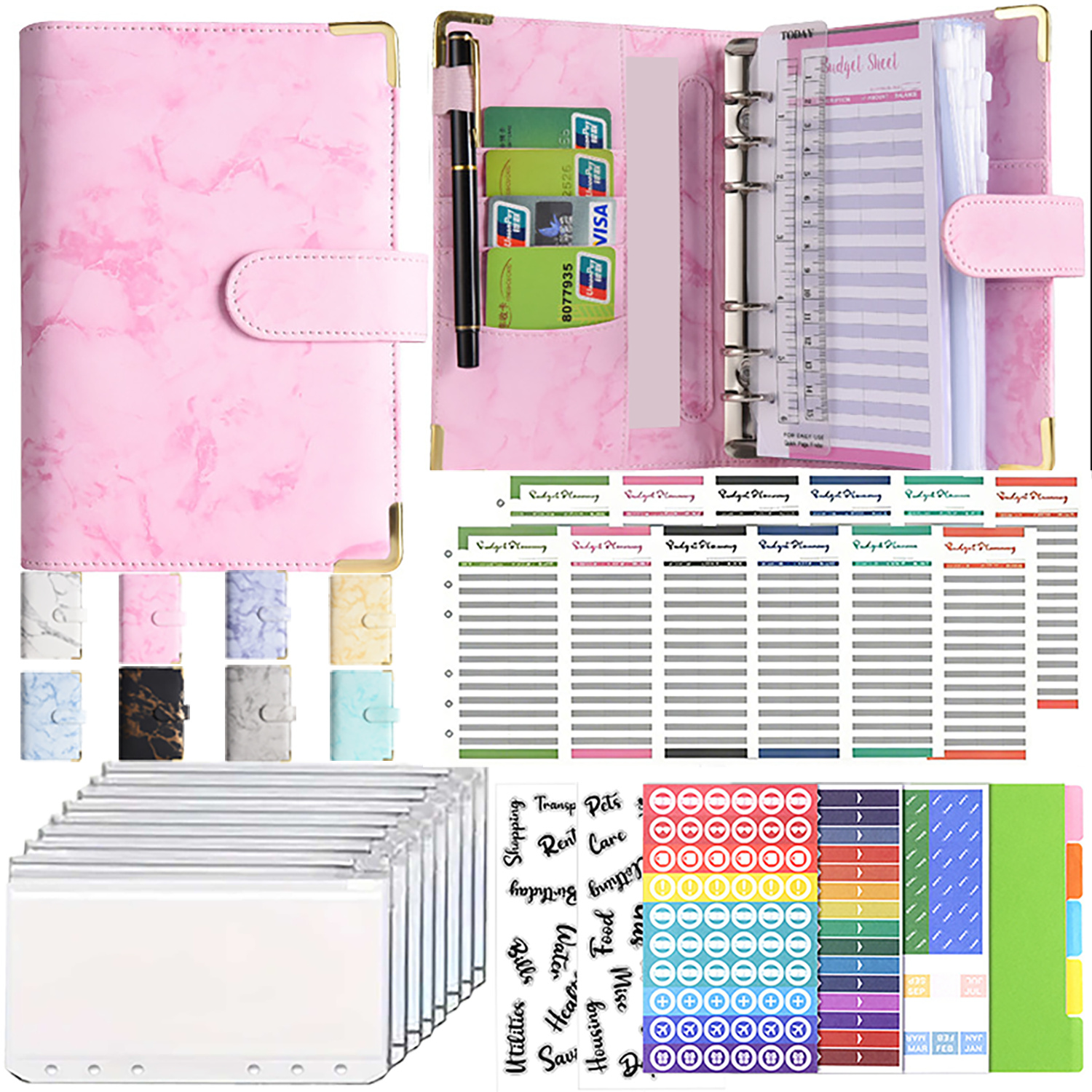 TEMU A6 Marble Pattern Insert Budget Notebook 6-hole Binder Cash Management Journal, Insert Budget Binder, Cash Envelope Savings With Zipper Closure,