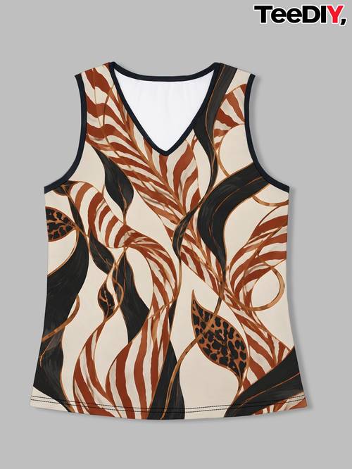wild animal foliage fusion womens print v neck elegant tank top suitable for women casual daily wear fashionable for summer beach vacation