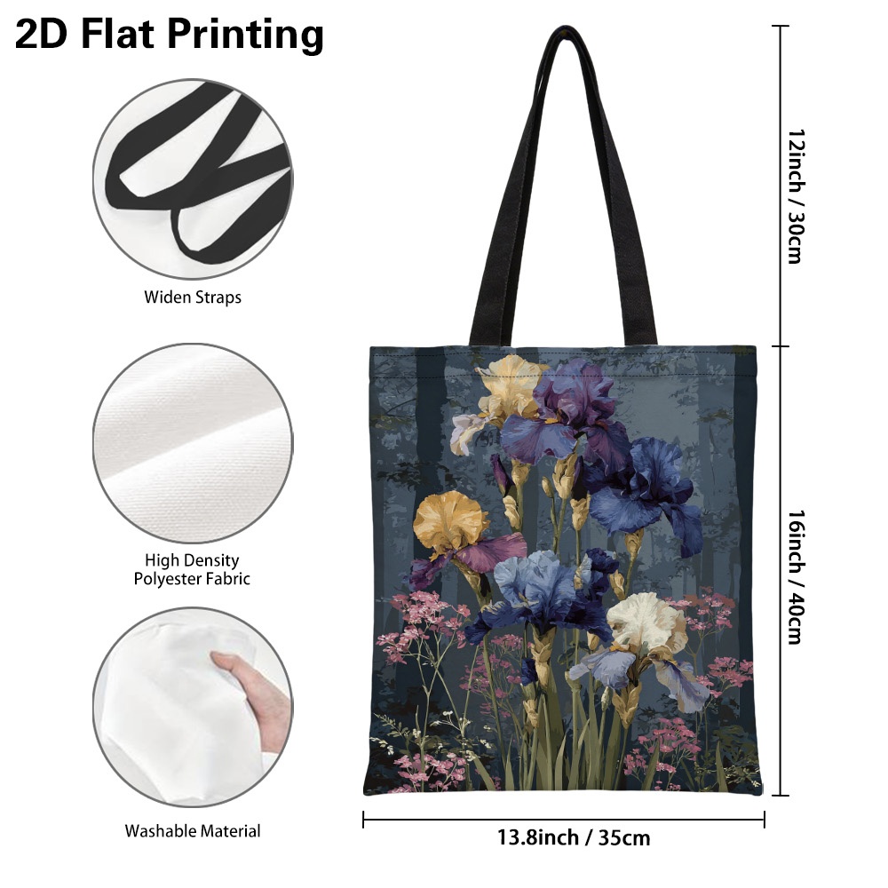 TEMU 1pc Colorful Bouquet Pattern Printed Tote Bag - Fashionable Reusable Grocery Bags With Comfortable Shoulder Straps, Travel, Beach, Daily Commute