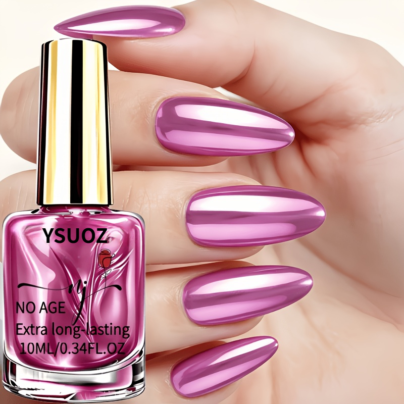 Image of Liquid High-gloss Metallic Mirror Rose Pink Chrome Nail Polish - 0.34oz, Quick-drying, No Lamp Needed, , A With 1 Stroke, Natural Reflective , High-gloss Formula, Durable Formula, Smooth And Seamless