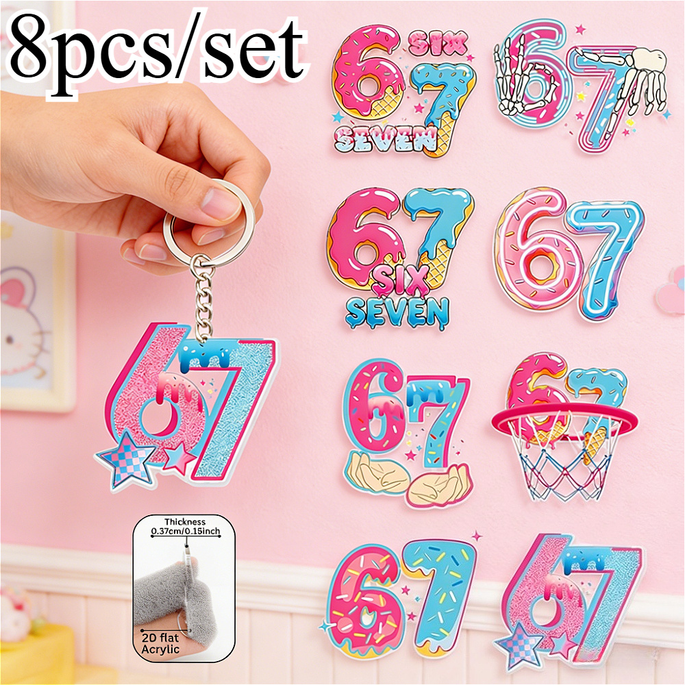 TEMU Two-dimensional Flat Design, 8pcs Set Of No. 67 Keychains, Elements, , Suitable For Vacations And Parties, Used As Backpack/car Key Decorations.