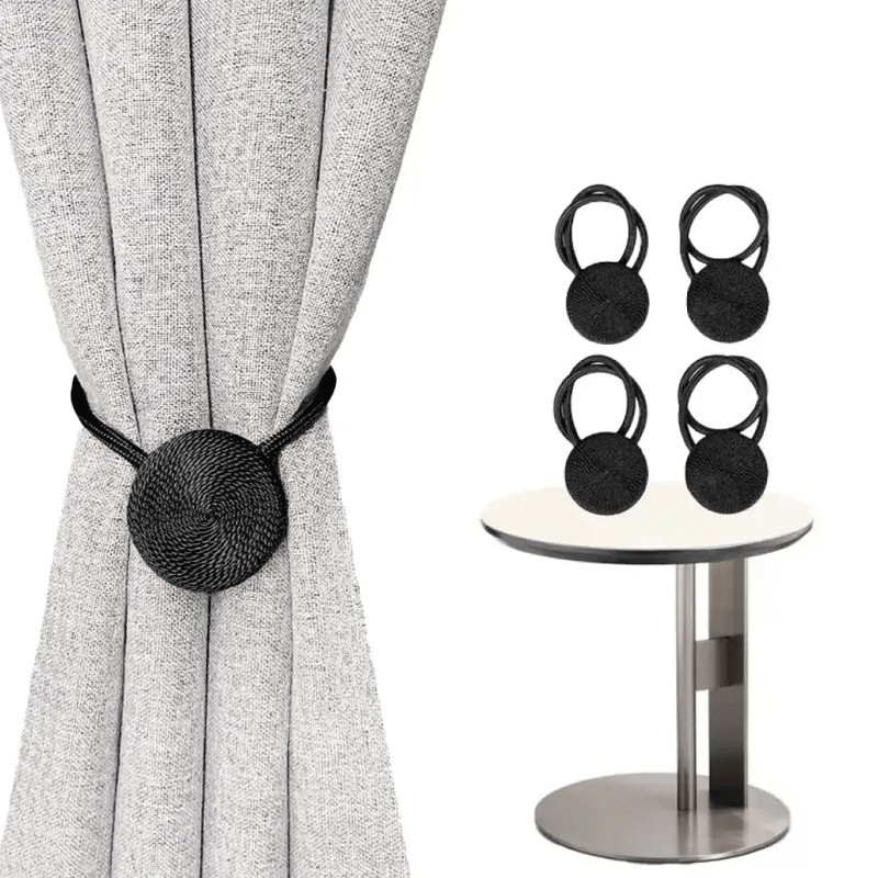 Four Premium Easy Round Magnetic Curtain Strings, Robust Magnetic Hooks, Handcrafted Decorative Magnetic Design, Long-Lasting Material, Bohemian Style Hanging Strings, Ideal for Bedroom, Living Room, And Office Curtain Storage Decoration