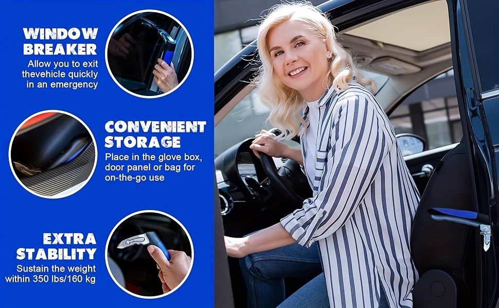 a two part aluminum car safety hammer featuring a door handle designed with an ergonomic non   ideal for seniors and individuals with disabilities compatible with the   of vehicles Product details 4