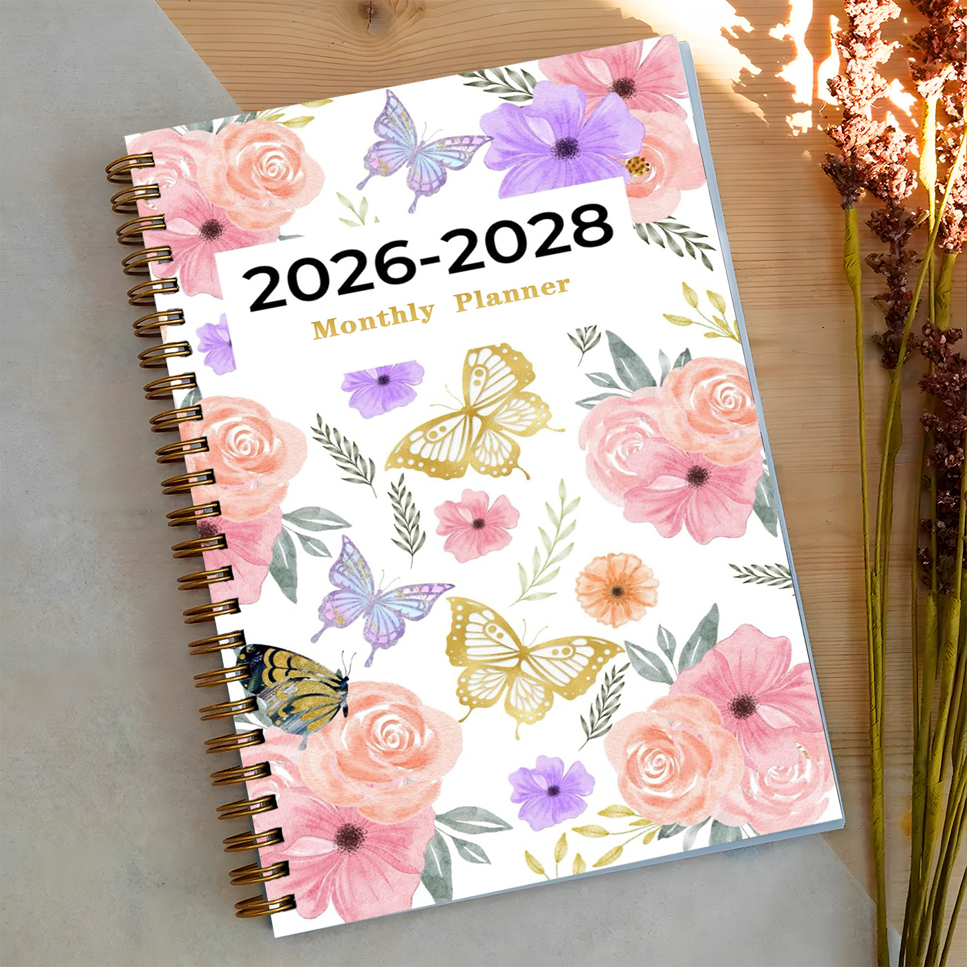 TEMU 1 Planner 2026-2028 | New Year Gift Idea | Floral Monthly Organizer 5.5x8.3 Inches With Calendar, Contacts, Notes Pages | Perfect For Writers