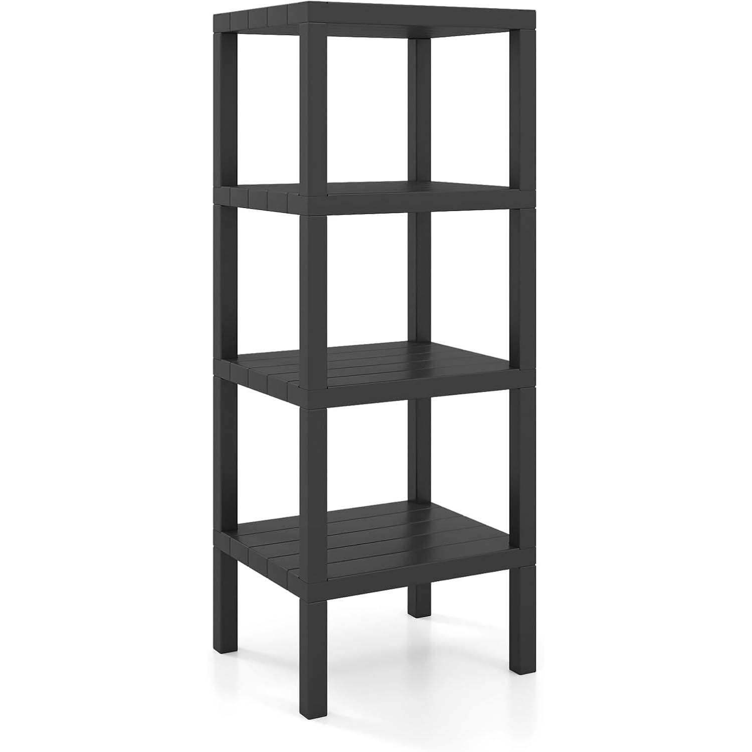 4-tier Plastic Storage Standing Shelf Units, Freestanding Utility Rack, Narrow Bathroom Organizer Unit For Kitchen, Living Room & Laundry