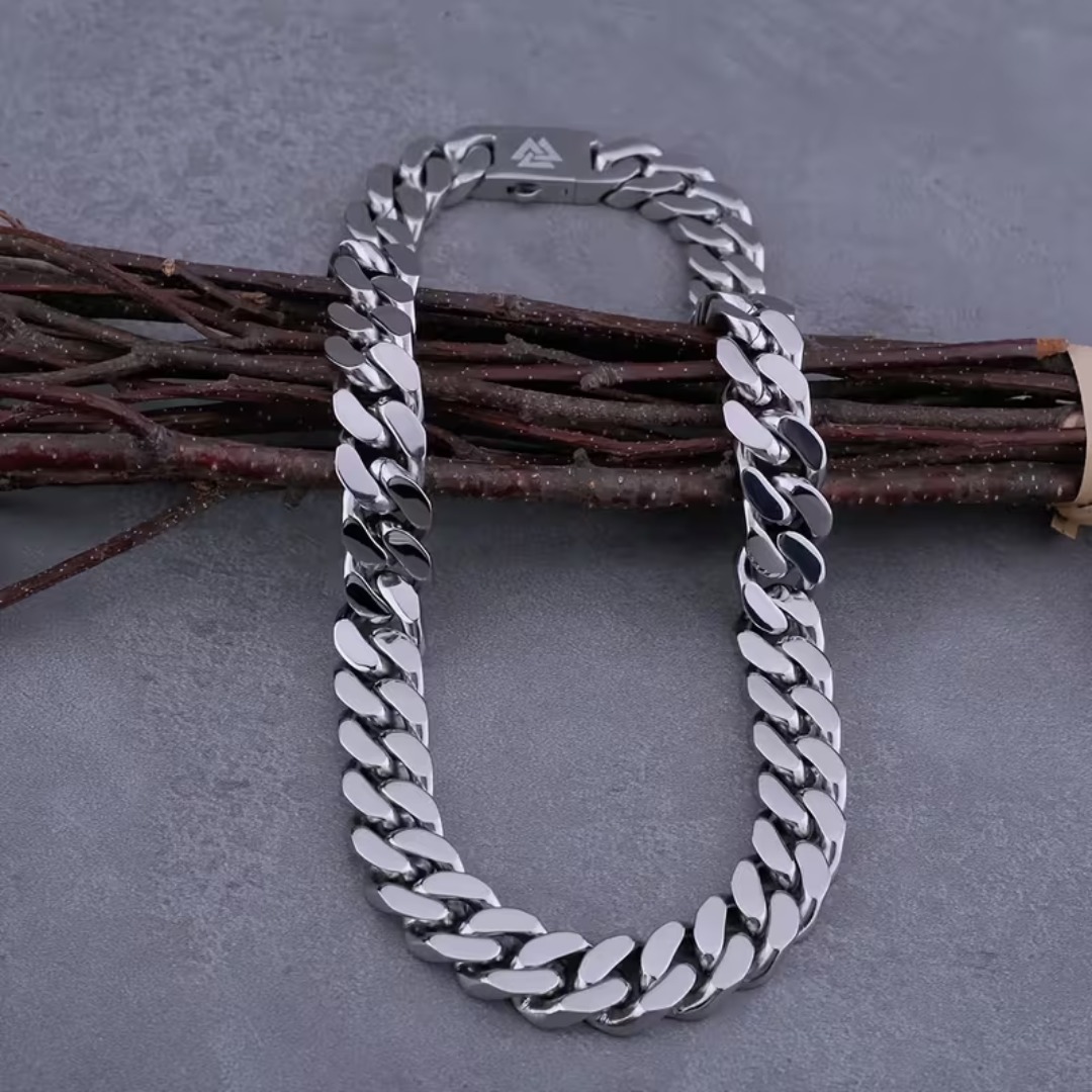 Men's Viking Odin Cuban Chain Necklace, Stainless Steel