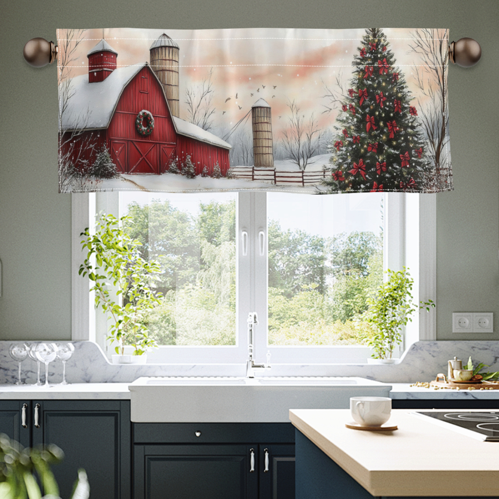 

Christmas Valance Curtain - - Polyester Non-woven Rod For , , Bathroom - Printed , , 54x17.7 -