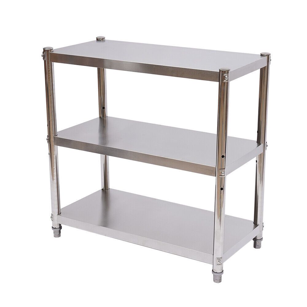 TEMU Table de travail à 3 couches en acier inoxydable, table de commerciale, table de préparation de cuisine, 80*40*80cm/*15.75*31.5inch, pour