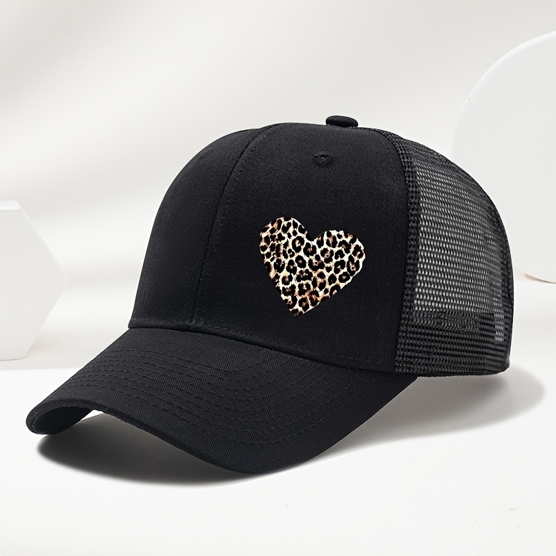 Image of Sports And Leopard Print Heart Print Baseball Cap Hip-hop Duckbill Cap Casual Versatile Fashion Mesh Cap Unisex Outdoor Party Trucker Hat
