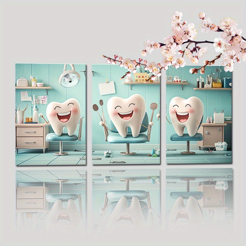 

3pcs Of 12x18inch Tooth Canvas Posters, Tooth Picture Dental Treatment Teeth Watercolor Canvas Prints, Waterproof Cloth Posters For Dentist Office And Home Decor, 12x18 Inches