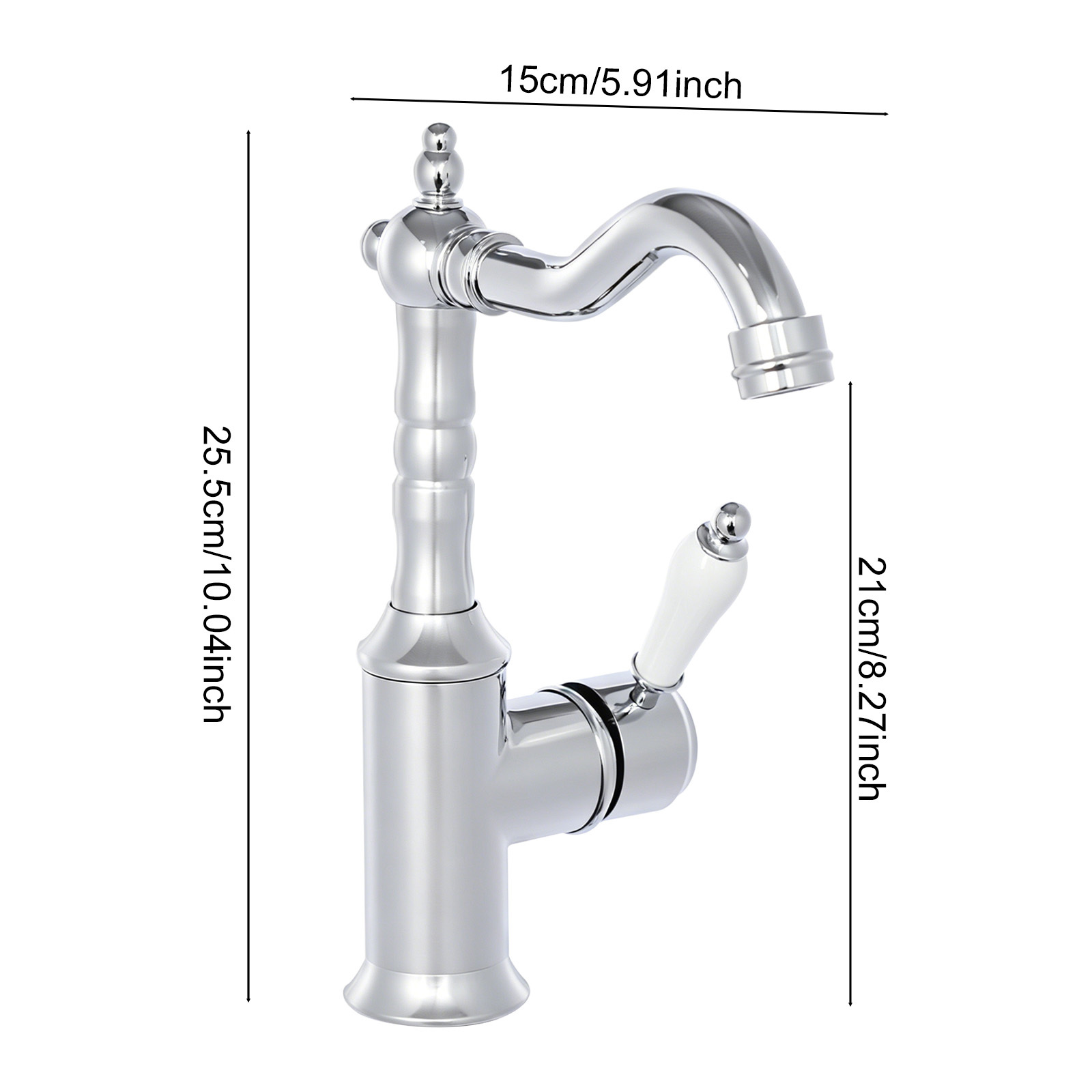 Bathroom Faucet With Chrome Finish - 2-handle Hot Cold Water Mixer, Spout, 3/8' Connection, Vanity Deck Mount Faucet For Bathroom, Kitchen, Commercial, Elegant Silvery