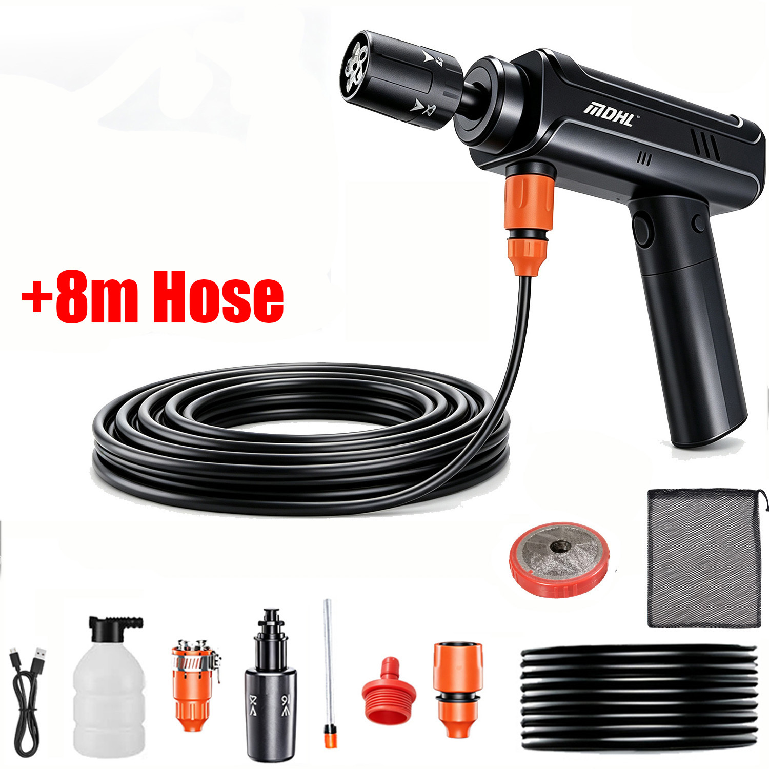 TEMU Cordless High-pressure Car Washer Gun- Portable Rechargeable Electric Cleaning Tool With 435psi Water Gun, Foam Cannon, 3000mah Battery For