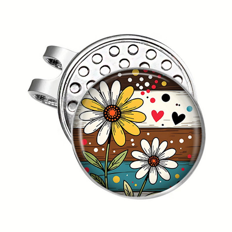 TEMU Colorful Daisy Painting Magnetic Hat Clip Ball Marker Hat Accessory For Golfers