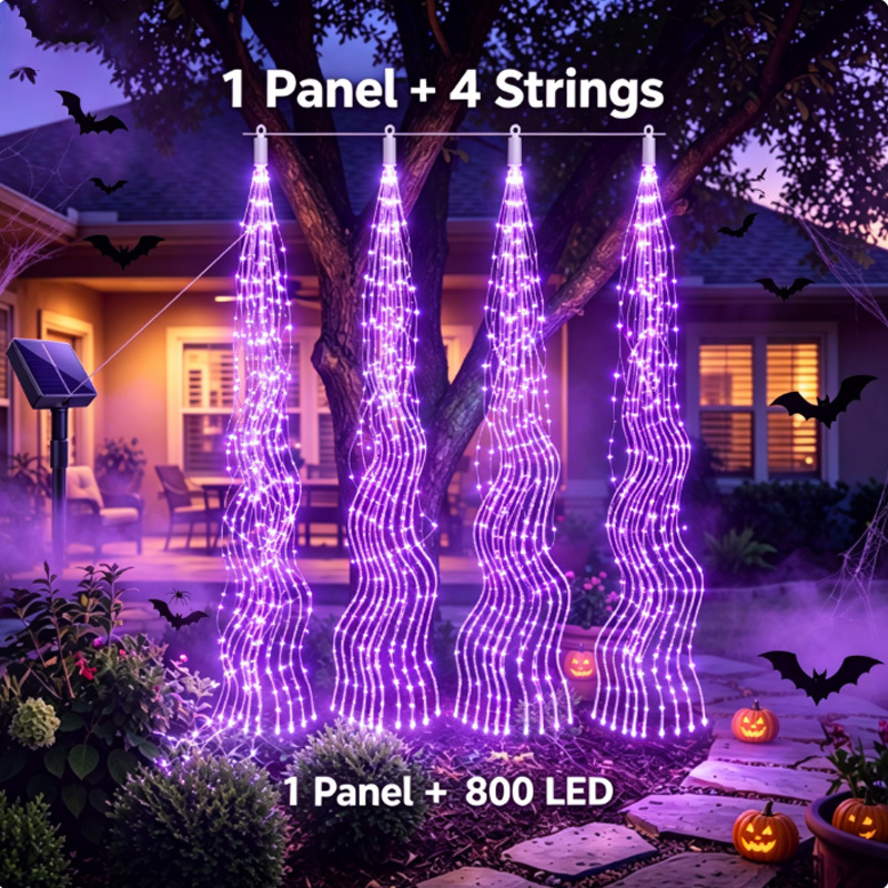 TEMU Ip44 Solar Ponytail String Lights, Suitable For Outdoor Environments, Led Solar Halloween Lights, Supports 11 , Suitable For Courtyards, Patios,
