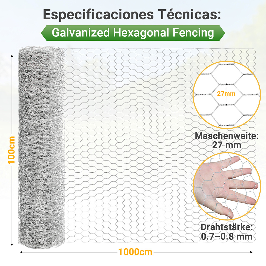 52m/ 35m/ 25m/ 10m Wire Mesh Fence Hexagonal Mesh Fence Galvanized Garden Fence Chicken Fence Aviaries Chick Wire Green/ Silver Mesh Size: 27x27cm Aviary Wire Hexagonal Mesh 6-corner Fence