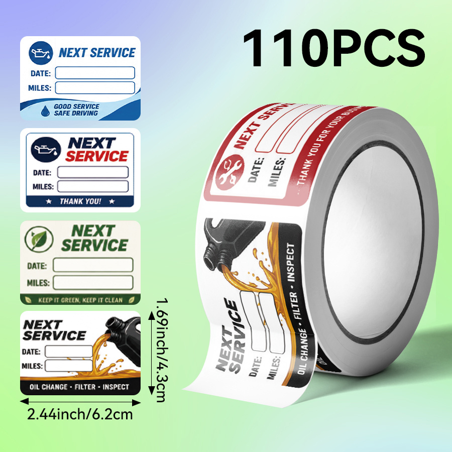 TEMU 110pcs/roll, Oil Change Reminder Sticker, Can Write Windshield Oil Change Sticker, Oil Change Due Sticker, Self-adhesive Car Maintenance Service