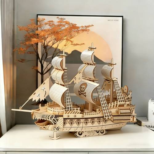 3d wooden pirate ship exquisite diy model kit wooden puzzle challenging puzzle suitable for office decor living room decor bedroom decor desk decoration model cool room decor for and teens stress relief