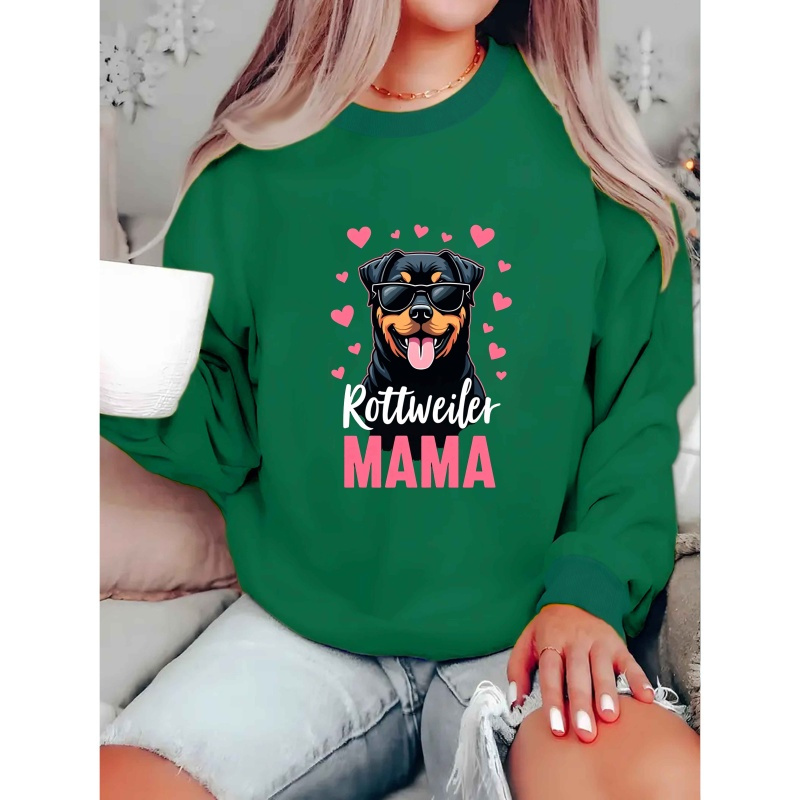 

Rottweiler Mama Sweatshirt - Cozy Crew Neck Women's Casual Top For Fall & Spring, Gray With & , Lightweight Polyester Knit, Machine Washable