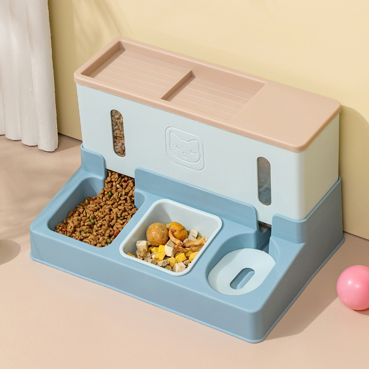 Automatic Cat Feeder Water Dispenser Set, 3 In 1 Tilted Automatic Pet Food And Water Feeder For Indoor Cats, Without Battery - Image 7