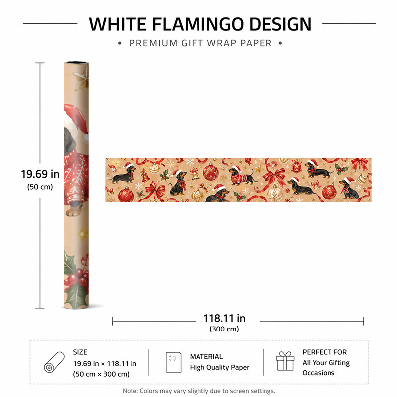 TEMU 2D-Flach 1 Rolle 50x300cm (19,7x118,1in) Exquisites Geschenkpapier mit verspielten Dackeln festlichen Akzenten, für Geburtstage & Feiertage,