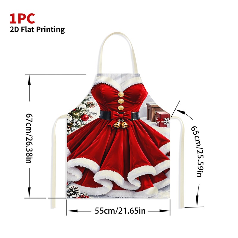 TEMU 1 tablier sur le thème de Noël, imprimé en 2D, avec un bordure festive en peluche rouge et un motif de robe de Noël, idéal comme cadeau de Noël,