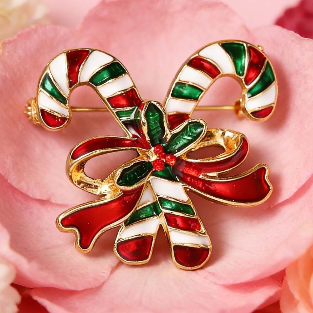 Vintage Christmas Candy Bar Bow Brooch, Holiday Accessory