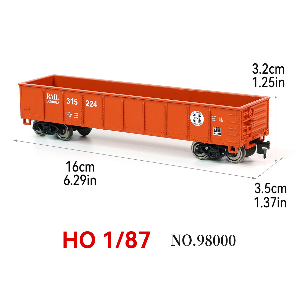 TEMU Ho Scale 1/87 Orange Rail Train Car Model, 40ft Open Top Freight Wagon 16cm For Railway Diorama Sandbox, Model Train Accessories Compatible With
