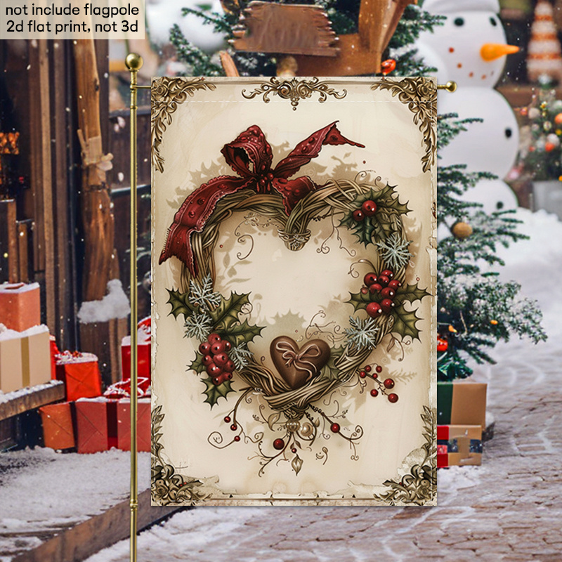 TEMU 2d Flat, 1pc 2d Flat Double-sided Garden Decoration Flag Vintage Style Chocolate Wreath Holiday Garden Flag, Holiday Decorations, Christmas