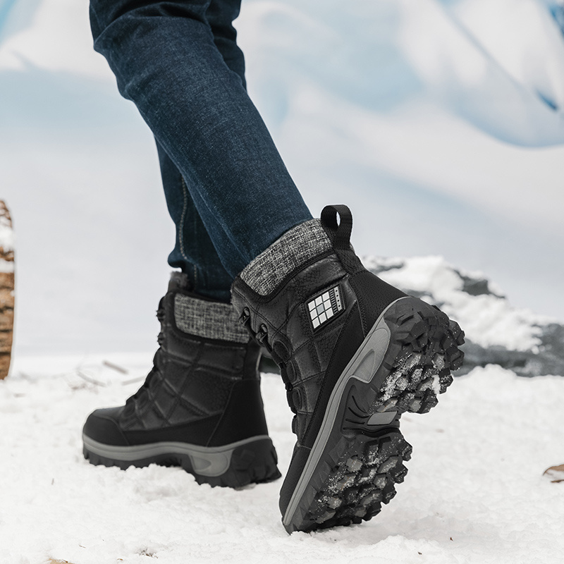 Men's High-Top Winter Snow Sports Boots, Thickened Plush Lining